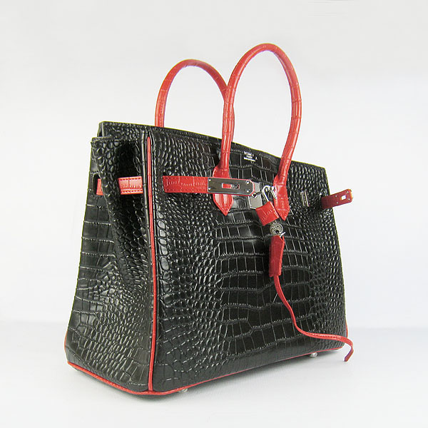 High Quality Fake Hermes Birkin 35CM Crocodile Veins Leather Bag Red/Black 6089 - Click Image to Close